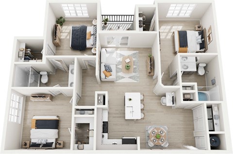 Floor plan for 3 beds, 2 baths, 1291 sqft